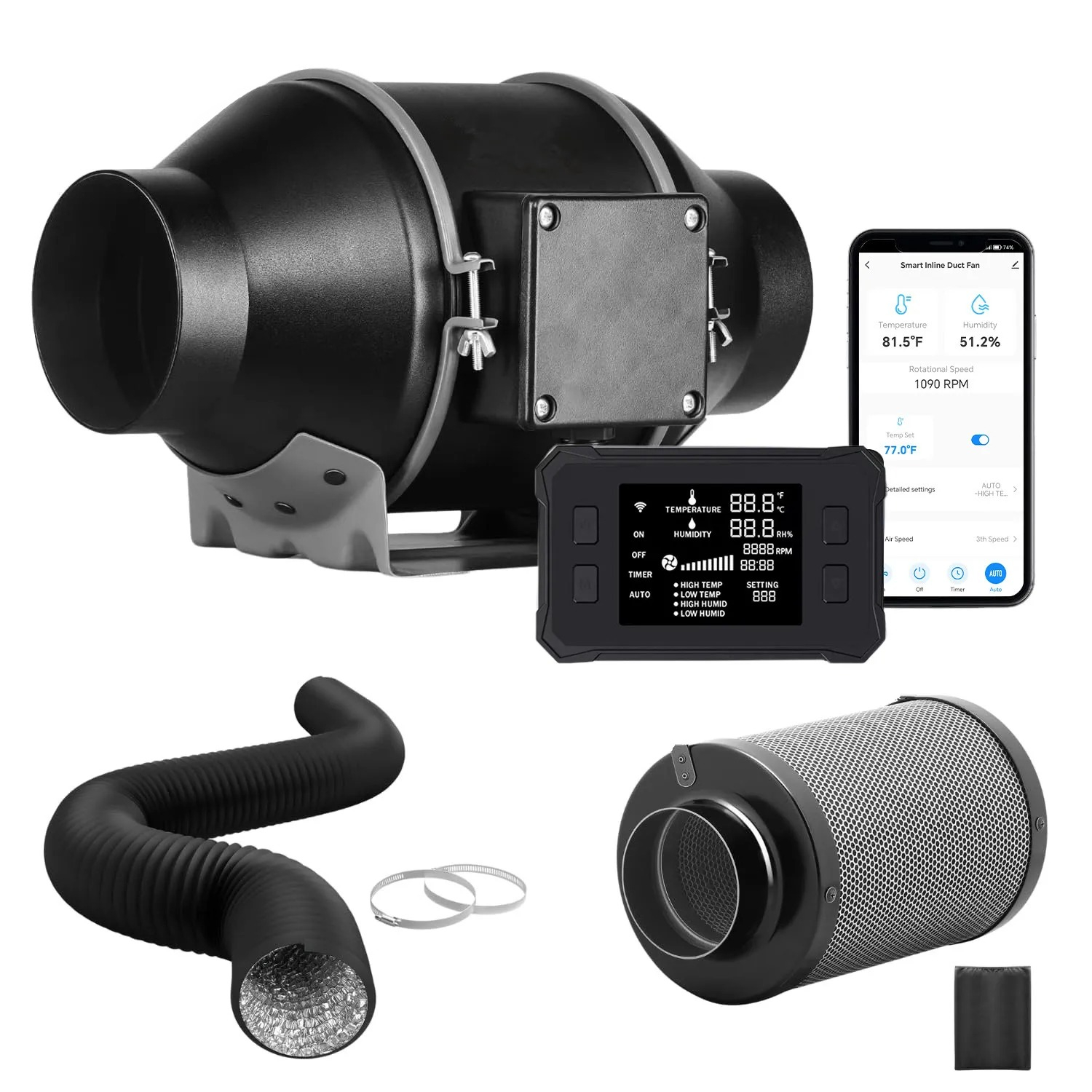 Carbon Filter Inline - พัดลมดูดอากาศแบบอินไลน์ขนาด 4 นิ้ว ยี่ห้อ BAVA พร้อมมอเตอร์