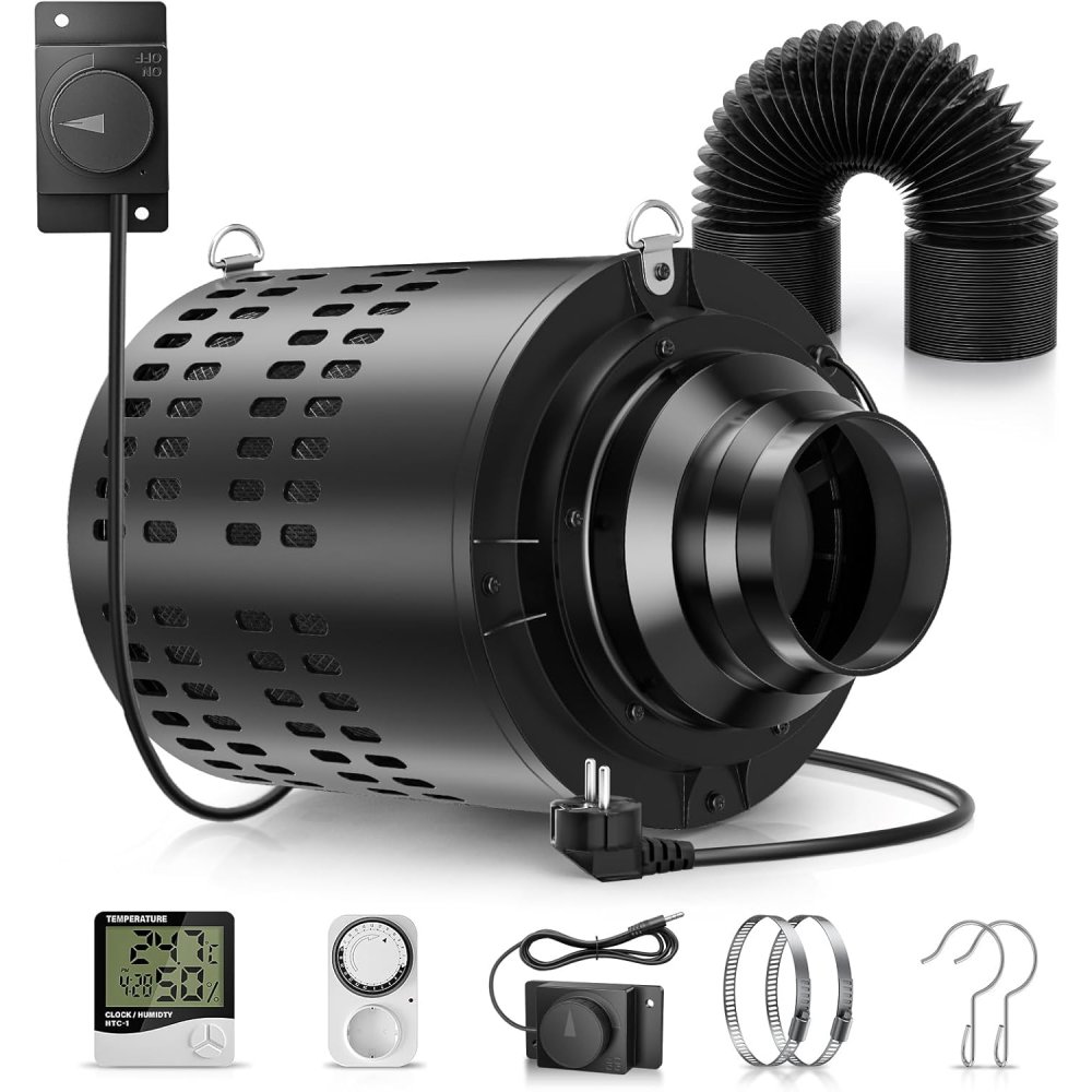 Carbon Filter Inline - 110 มม./4.3 นิ้วไอเสียพัดลมพัดลมอินไลน์ EXTRACTOR ชุดพัดลมระบายอากาศชุดคาร์บอนกรองและท่อไอเสียสําหรับ Grow